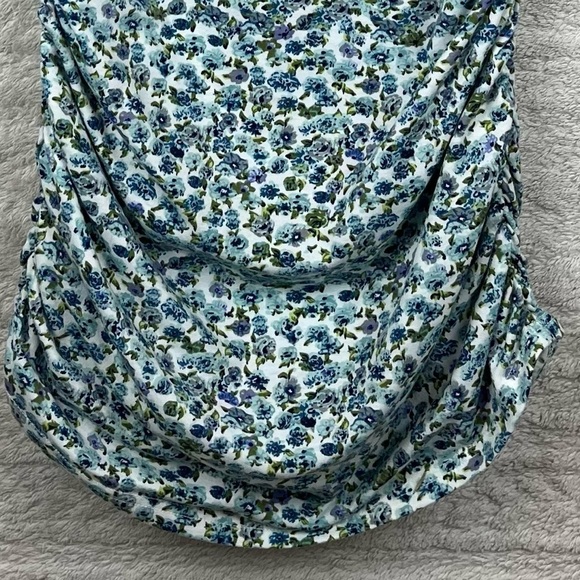 Cottagecore Floral Ruched Top Ditzy Print Puff Sleeve Large Square Neckline - Picture 15 of 15